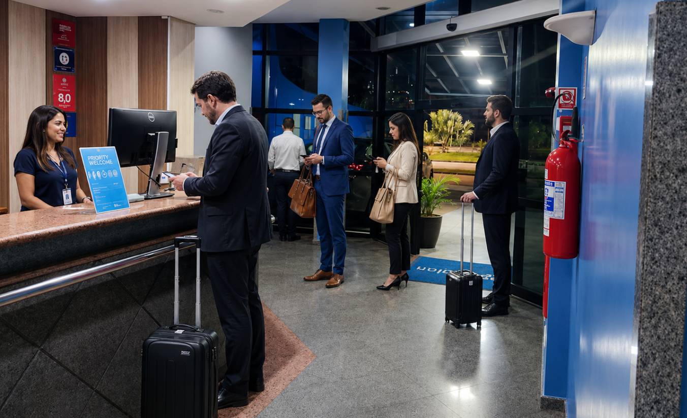 Recepção do Hotel Dan Inn Sorocaba pronta para receber hóspedes corporativos