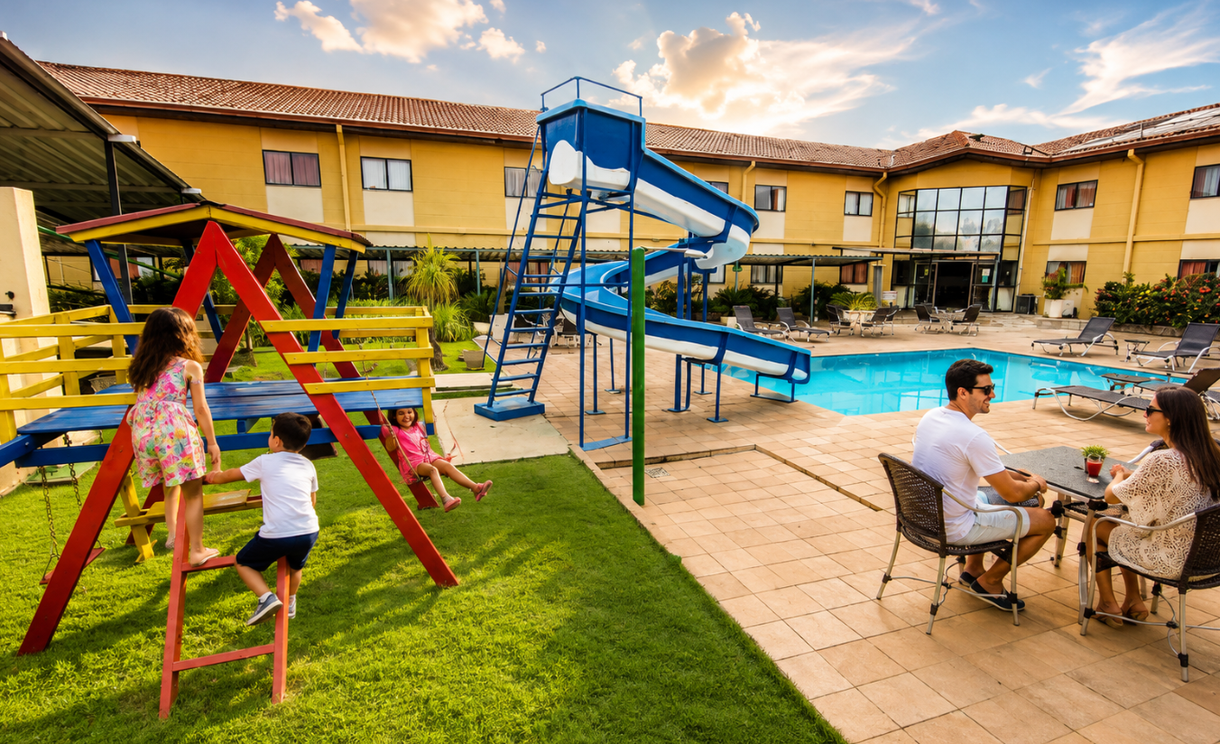 Família aproveitando a área de lazer do Hotel Nacional Inn Sorocaba